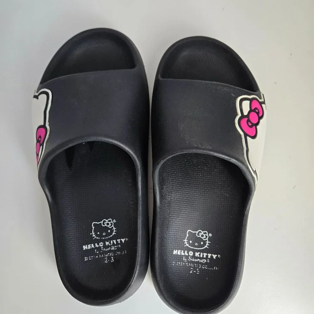 Hello Kitty Slides Girls‎ Size 2-3 Black Sanrio Outdoor Waterproof Non Marking